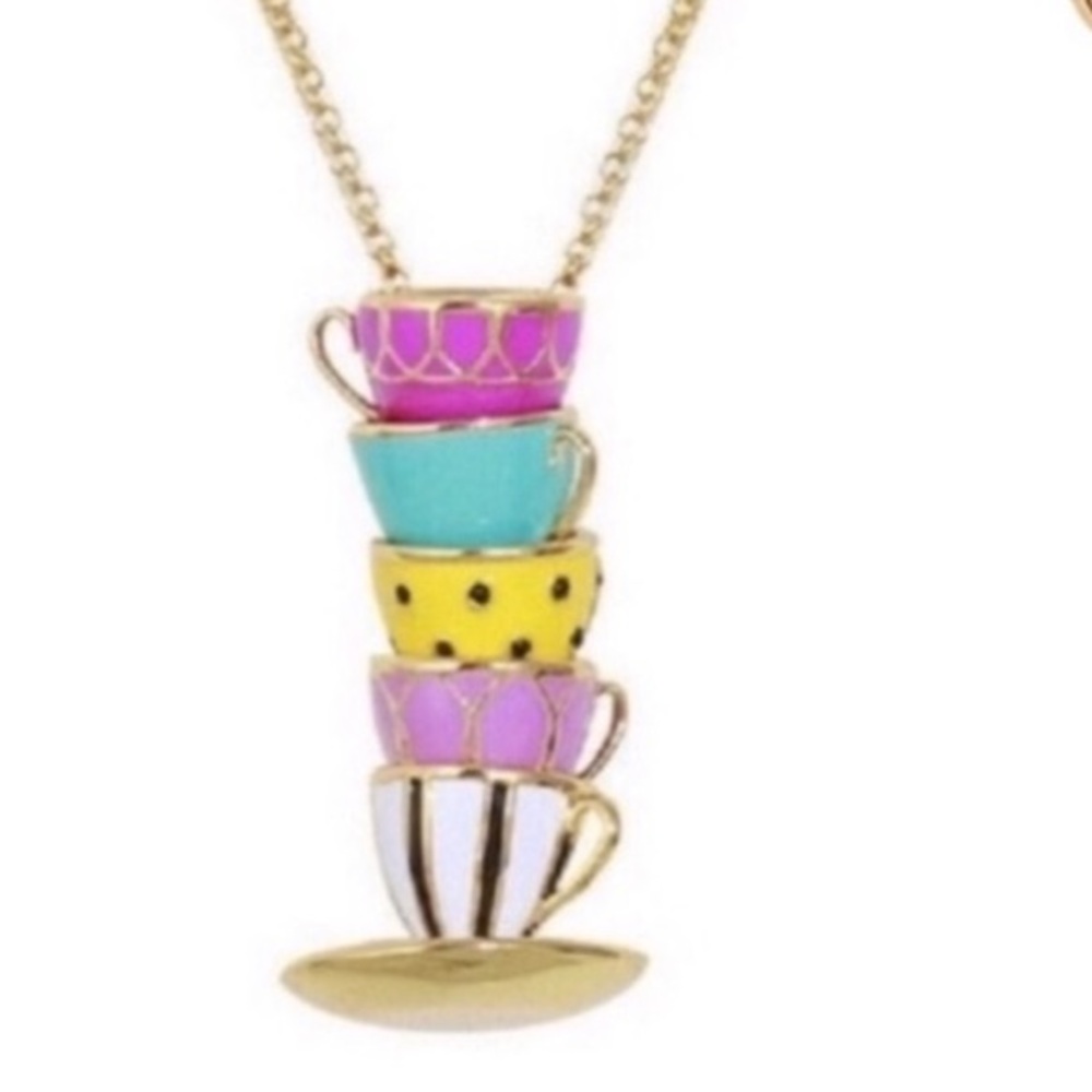 Kate Spade Gold and Pink Necklace with Whimsical Teacup Design